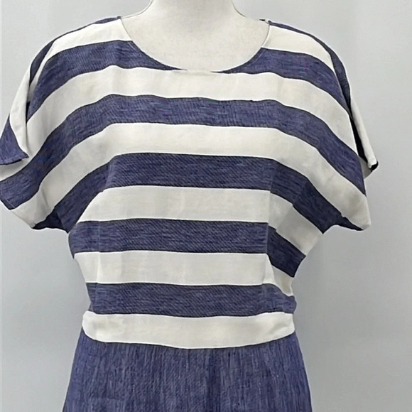 Hobbs London Aria Pleated Flax & Viscose Striped Dress - Size 14 - Picture 5 of 9